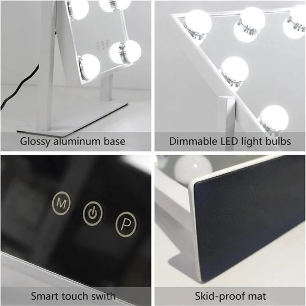 Hollywood Tabletop Makeup Vanity Mirror with 9 LED Lights Smart Touch Control